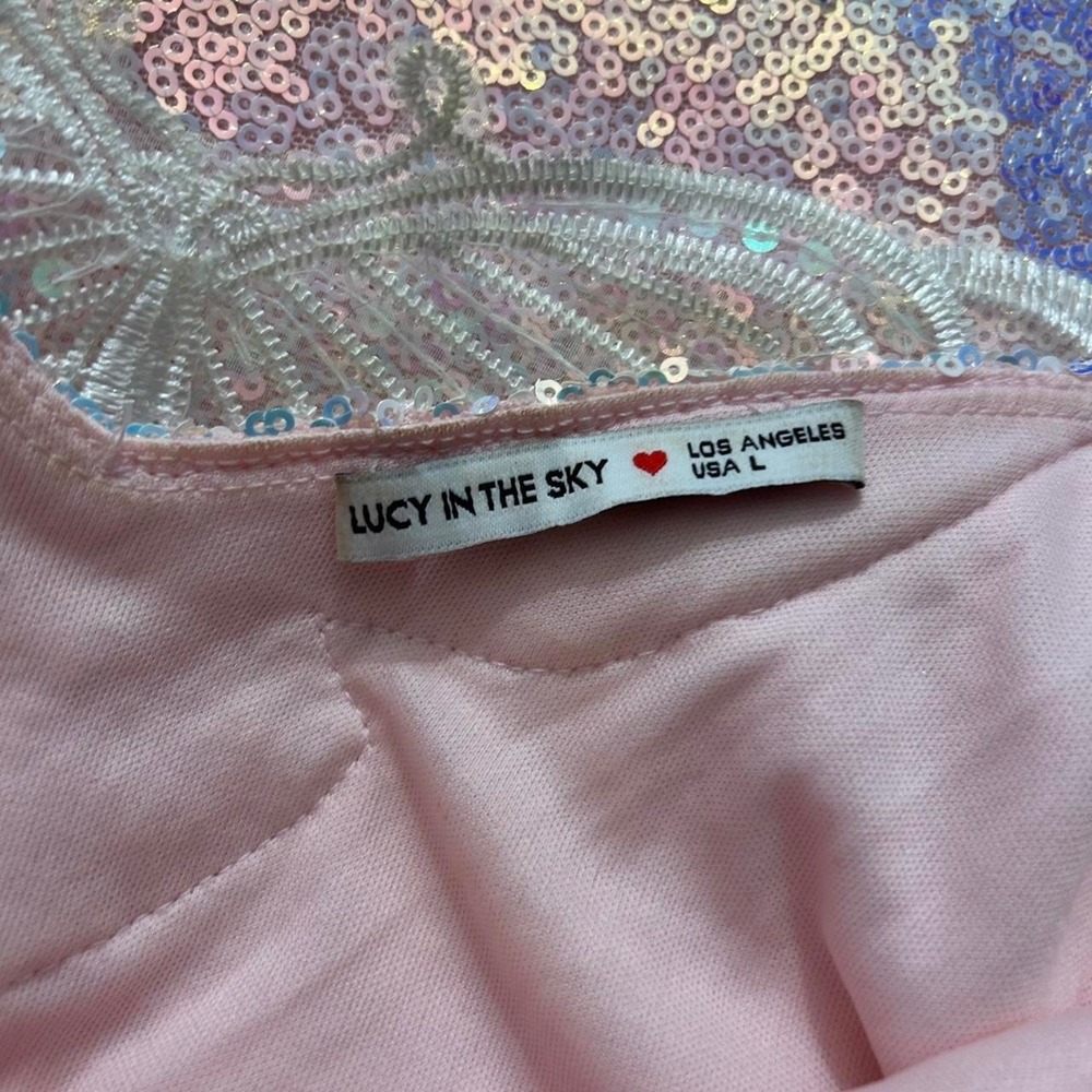Homecoming Mini dress "Lucy in the Sky" Iridescent White Sequins LG Butterfly - Picture 6 of 8
